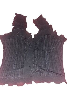 Shinetime size large Ribbed Ruffle Trim Cami Top in black.
